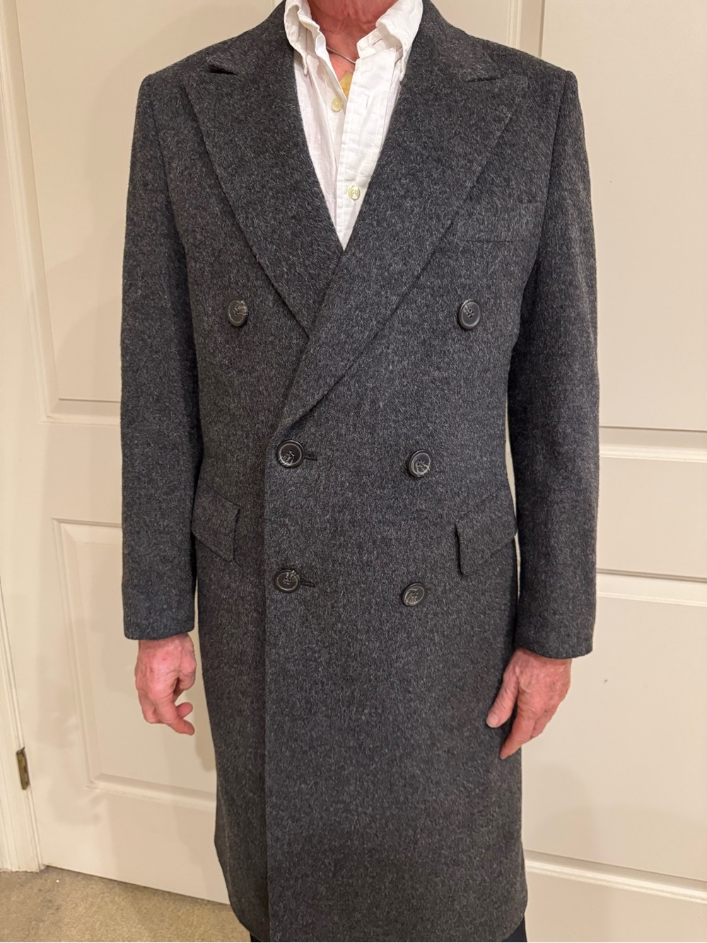 Shaia’s Men's Double-Breasted Wool Overcoat - Charcoal Gray